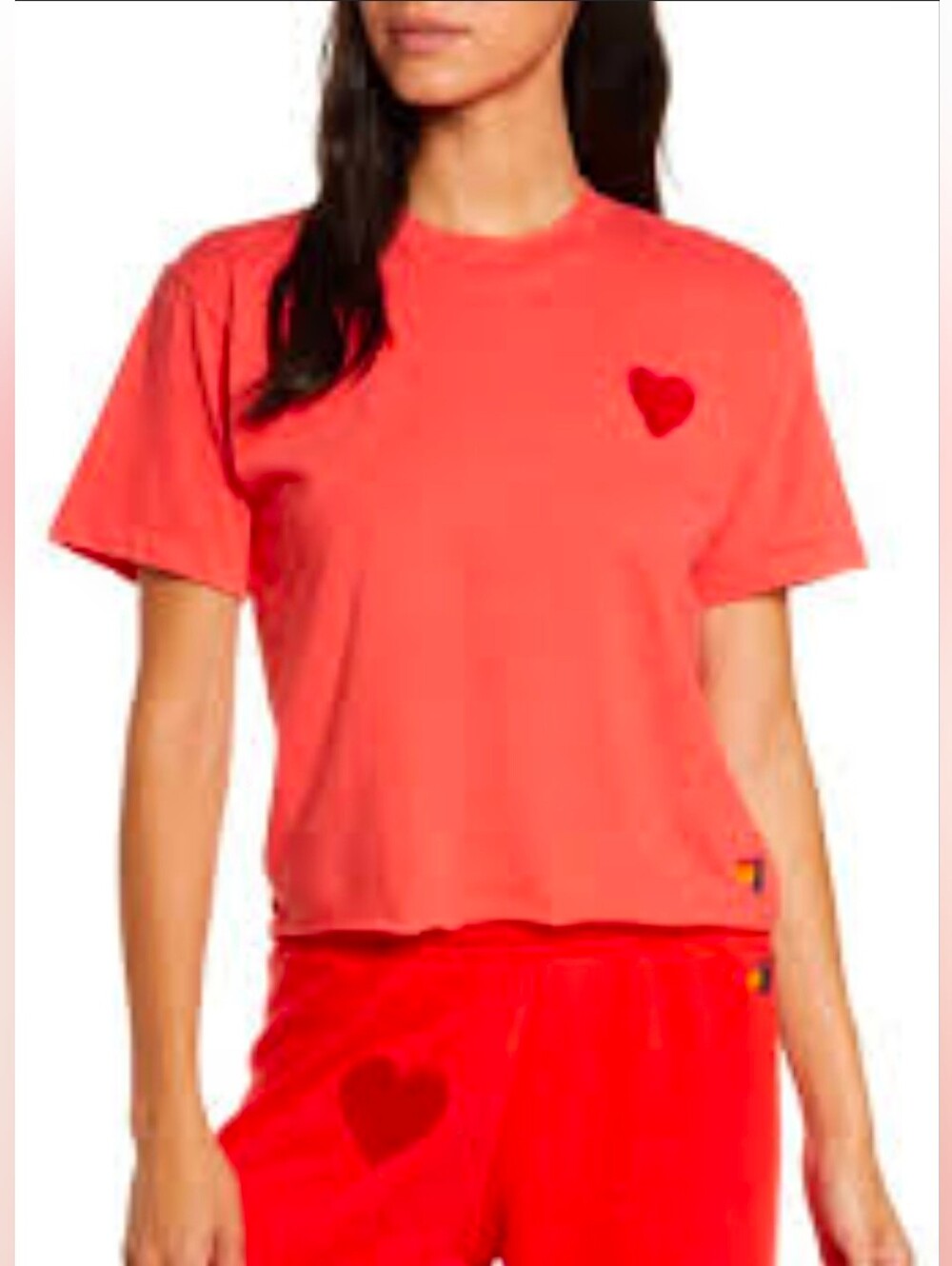 Aviator Nation Heart Embroidery Boyfriend Tee Coral Red Size L $83